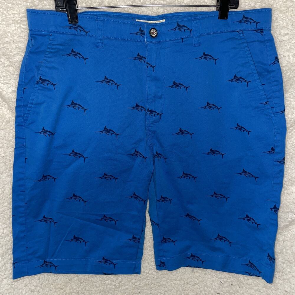 Hudson & Barrow Men’s Shorts 36 Chino Cargo Shorts Flat Front Blue w Marlin